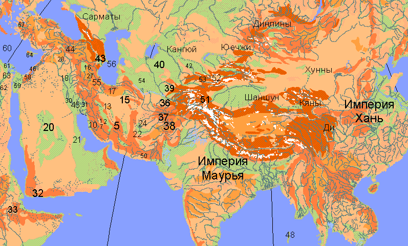 Интерпретация древнетибетской карты на современной основе (67477 bytes)