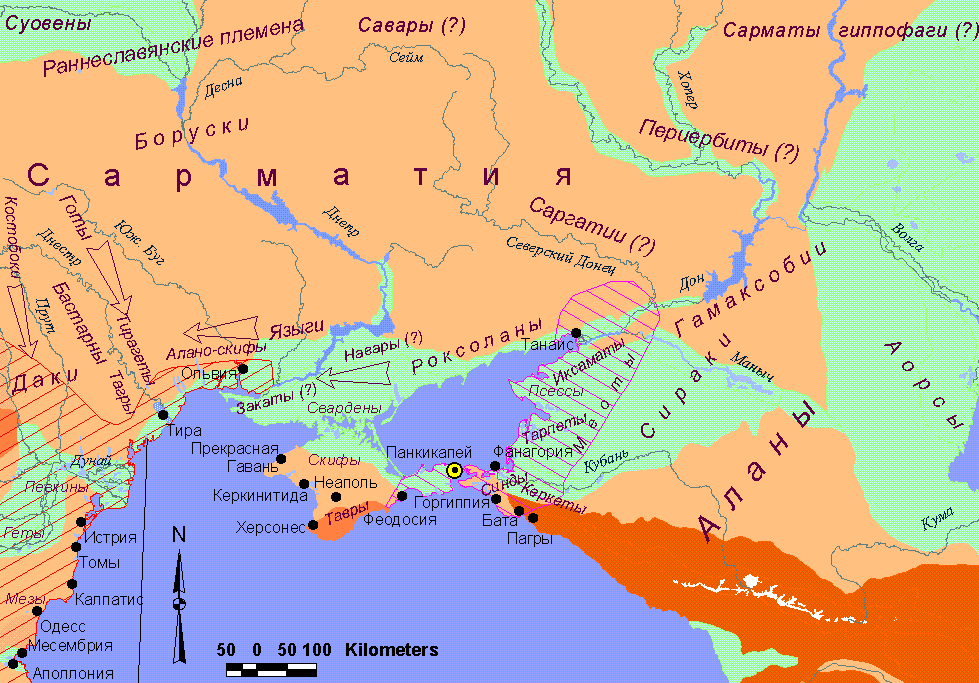 Карта 5. Северное Причерноморье II в. до н.э. - II в. н.э.